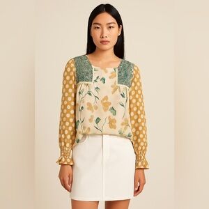 Cato 14/16W Mixed‎ Print Boho Floral & Polka Dot Long Sleeve Top